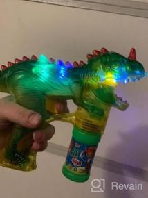 img 5 attached to Пузырьковый пистолет Toysery Dinosaur - яркая игрушка для детей с светодиодными огнями, музыкальной игрой и комплектом батареек (2 штуки)