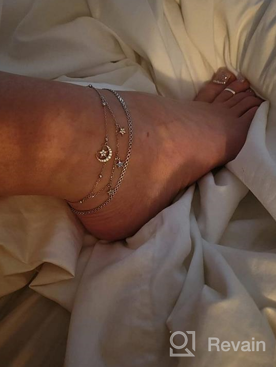 img 1 attached to 🌙 Universe Moon and Star Layered Anklet Bracelet - Dainty 925 Sterling Silver Beach Jewelry Gift for Women and Girls review by Brooke Wenzel