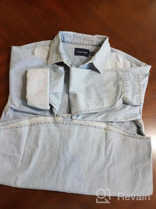 img 1 attached to Calvin Klein Boys' XL (18/20) Denim Button-Down Shirt with Functional Chest Pocket in Bleachout review by Ricky Khan