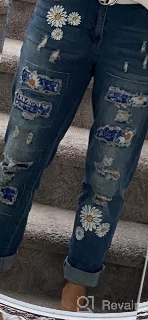 img 1 attached to EVALESS Women'S Ripped Plaid Patch Boyfriend Jeans: Fashionable And Comfortable Distressed Denim Pants review by Davey Kamau