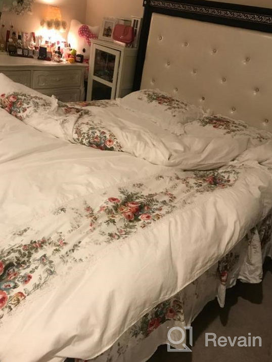 img 1 attached to Full Size 4-Pieces FADFAY Farmhouse Bedding Vintage Rose Floral Duvet Cover, White Lace & Ruffle Style 100% Cotton Exquisite Craft Elegant Shabby review by Jennifer Wilson