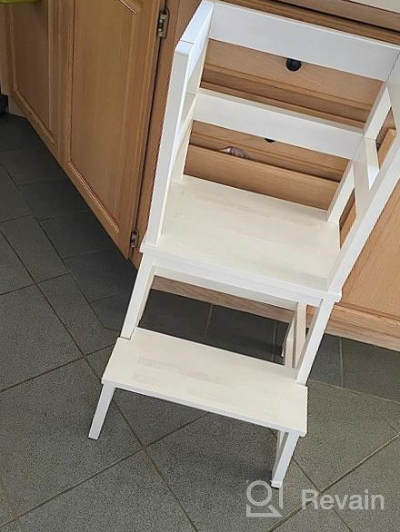 img 1 attached to Kids Kitchen Step Stool with Safety Rail - Toddler Learning Tower for Kitchen Counter, Kitchen Helper Stool for Toddlers 18+ Months - Solid Wood review by Anthoni Hayes