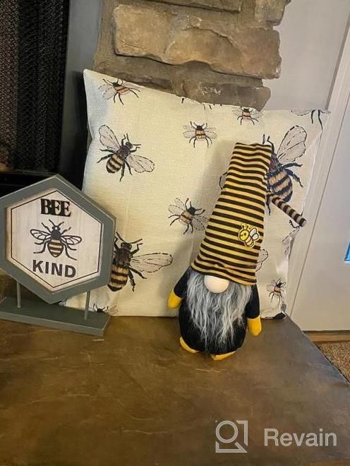 img 1 attached to Funoasis Bumble Bee Gnomes Scandinavian World Bee Day Plush Tomte Nisse Handmade Swedish Honey Bee Elf Home Farmhouse Kitchen Decor Bee Shelf Tiered Tray Decorations (Black) review by Kendra Adams