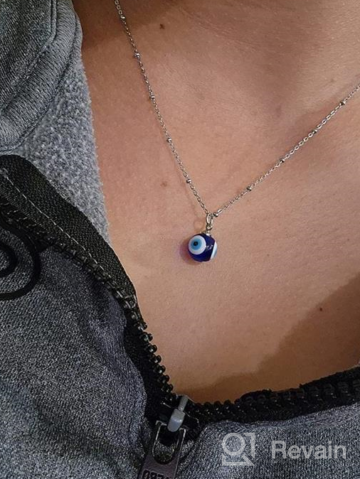 img 1 attached to Protective Evil Eye Necklace with Three Blue Amulets for Women, Men, and Girls - Dainty Silver/Gold Pendant review by Mark Saric