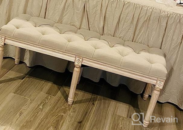 img 1 attached to Beige Upholstered Rustic Ottoman Bench - Kmax Small Padded Square Vanity Stool For Bedroom (15.75" X 15.75" X 15.7") review by Hunter Feerey