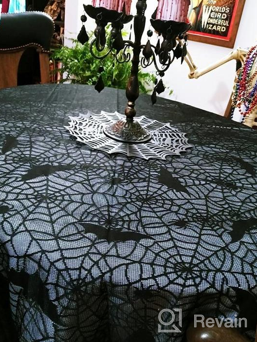 img 1 attached to Round 70" Black Lace Tablecloth Overlay With Spider Web And Mat For Halloween, Easter, Fireplace Mantle Decor review by James Lozoya