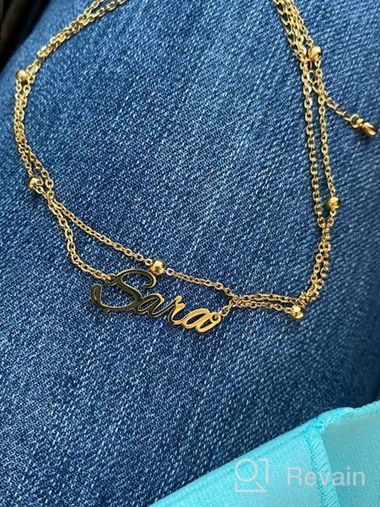 img 1 attached to DayOfShe Personalized Name Bracelet or Anklet for Women | Custom Engraved Inspirational Cuff Bangle | Infinity Love Gift for Mom Couples review by Alan Miller