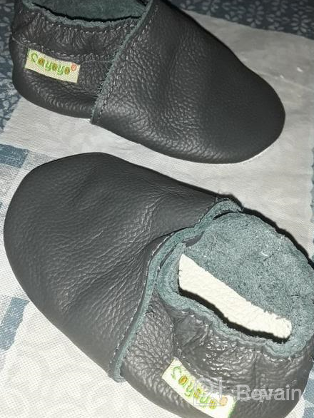 img 1 attached to SAYOYO Soft Sole Baby Shoes | Dark Grey Leather Infant Prewalkers for Baby Toddlers review by Antonio Ashton