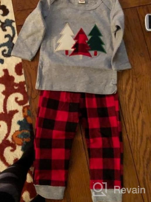 img 1 attached to Adorable Toddler Christmas Outfit: Long Sleeve T-Shirt With Plaid Pants Set For Boys And Girls review by Tony Mayes