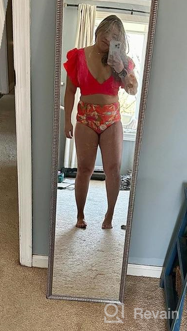 img 1 attached to 👙 Sizzling Style: SPORLIKE Women's Ruffle High Waist Swimsuit – Push Up, Tropical Print, Two Piece Bikini review by Marc Farrell