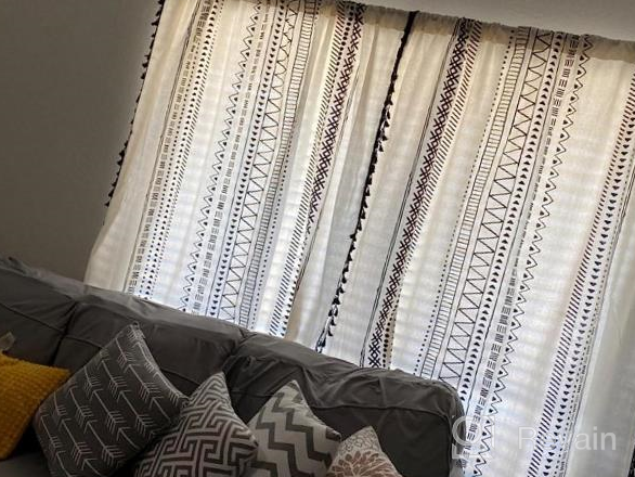 img 1 attached to ARTBECK Boho Cotton Linen Curtains With Tassels: Geometric Semi-Blackout Print Farmhouse Bohemian Window Drapes For Living Room, 1 Panel review by Steven Hanson