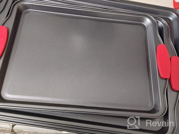 img 1 attached to Non-Stick Baking Sheet Set Of 3 - BPA-Free And Easy To Clean Bakeware Pans With Silicone Handles For Perfect Baking, Roasting, And Cooking - Ideal For Cookies, Pastries And More! review by Jon Estell