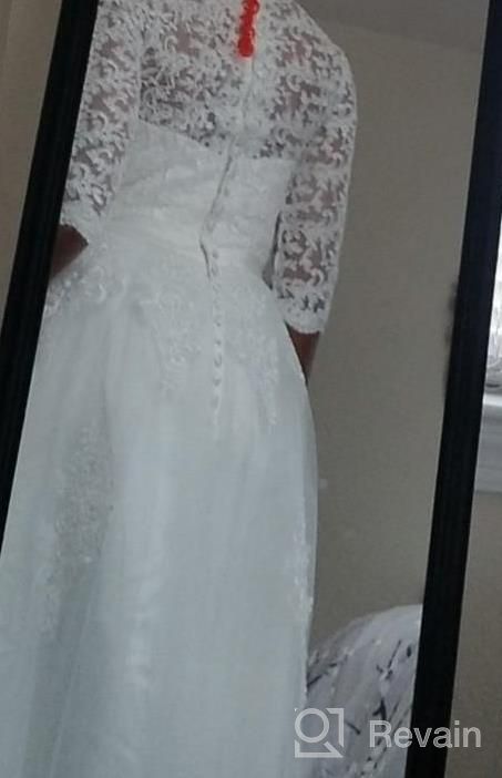 img 1 attached to Stunning Abaowedding Women'S V-Neck Tea-Length Wedding Dress With Long Sleeves review by Lakeisha Butler