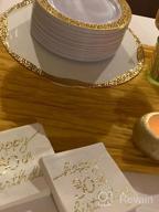 img 1 attached to WELLIFE 350-Piece Gold Plastic Dinnerware Set: 50 Dinner Plates, 50 Dessert Plates, 50 Pre Rolled Napkins With Gold Silverware And 50 Cups. review by Elaine Ross