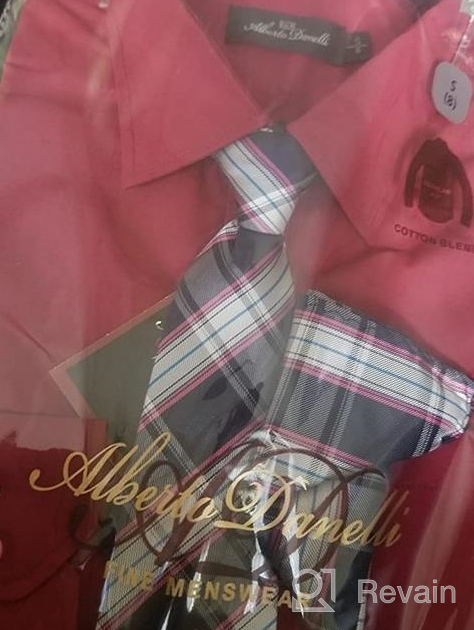 img 1 attached to Alberto Danelli Boys Dress Shirt Set: Matching Tie, Handkerchief, Long Sleeve Button Down, Pocket review by John Greene