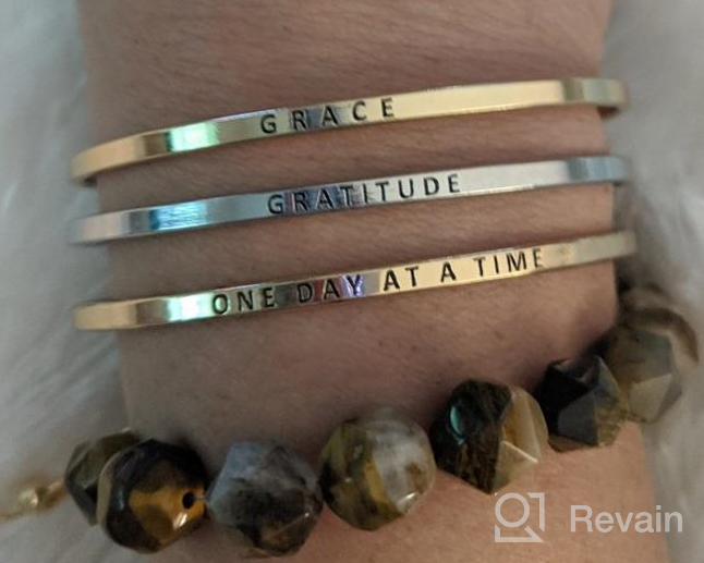 img 1 attached to 🔮 RIAH FASHION Metallic Bangle - Inspirational Letter Bar Cuff Bracelets - Love, Hope, Gratitude - Mom & Valentine's Jewelry Gift review by Tara Greene