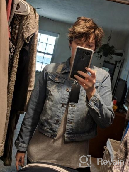 img 1 attached to Fesky Women'S Denim Jacket Ripped Button Up Cropped Distressed Jean Vintage Blue Trucker Long Sleeve review by Alfred Friedrich