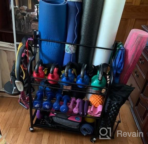 img 1 attached to Mythinglogic Yoga Mat Storage Rack With Wheels And Hooks For Home Gym Equipment Storage - Dumbbells, Kettlebells, Foam Roller, Yoga Strap, And Resistance Bands Organizer review by Jesse Bailey