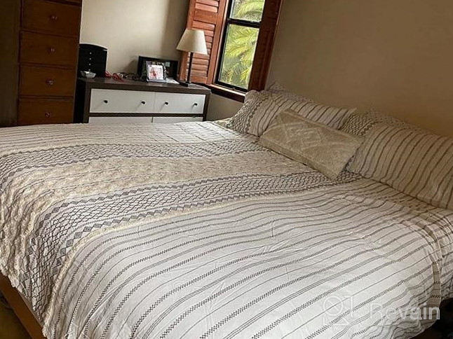 img 1 attached to Mid Century Modern Design Duvet Set - INK+IVY Nea - 100% Cotton, All Season Comforter Cover Bedding Set With Matching Shams, Full/Queen Size, Stripes Teasel Ivory - 3 Piece Set review by Corby Muin