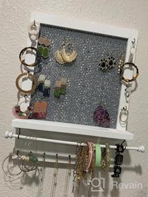 img 7 attached to Organize Your Jewelry In Style With A Rustic White Wall Mounted Organizer Featuring A Shelf, Bracelet Rod And 16 Antique Brass Hooks - 17 X 12.75 Inch