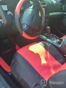 img 7 attached to Red BDK Combo Fresh Design Car Seat Covers (2 Front 1 Bench) Ergonomic Steering Cover Heavy Protection Graphic Auto Floor Mats (4 Set)