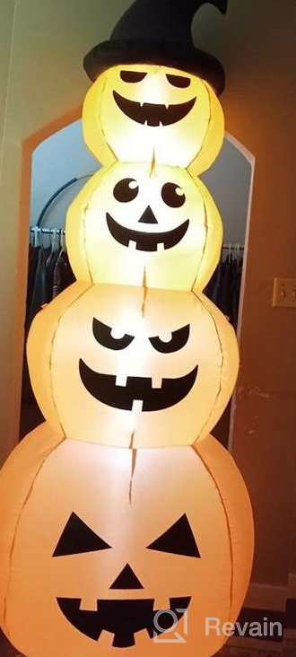 img 1 attached to HOOJO 8 FT LED Inflatable Stacked Pumpkins With Witches Hat Halloween Outdoor Decorations For Yard, Garden And Lawn review by Rene Carrell