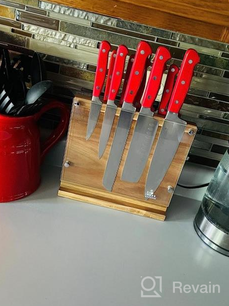 img 1 attached to Organize Your Kitchen With ENOKING'S Magnetic Knife Block - Natural Wooden Holder W/ Acrylic Shield Protection & Double-Sided Stand! review by Patrick Lets