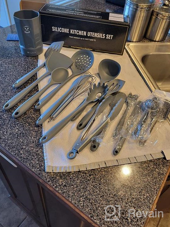 img 1 attached to 🍳 16-Piece Gray Silicone Kitchen Utensils Set by Deedro - Heat Resistant Cooking Tools with Holder, Nonstick Spatula Kitchen Gadgets for Baking & Cooking review by Joshua Cameron