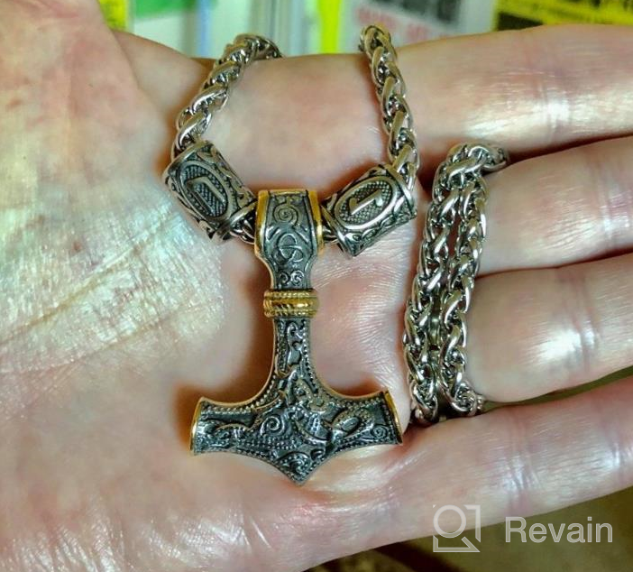 img 1 attached to Gungneer Mjolnir Thors Hammer Necklace: Stunning Norse pendant in mixed gold color, made of stainless steel - Ideal Viking jewelry for men! review by Jason Maciel