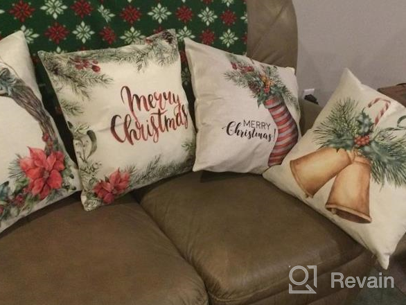 img 1 attached to Set Of 4 Joyhalo Christmas Pillow Covers - Farmhouse Cushion Cases For Sofa And Couch, 18 X 18 Inches In Cotton Linen Material review by Sonya Murphy