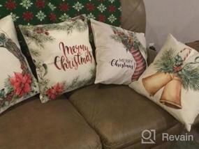 img 5 attached to Set Of 4 Joyhalo Christmas Pillow Covers - Farmhouse Cushion Cases For Sofa And Couch, 18 X 18 Inches In Cotton Linen Material