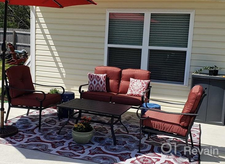 img 1 attached to 4-Piece PatioFestival Outdoors Sofas With 6.3 Inch Cushion Metal Bistro Conversation Set In Burgundy Red – Perfect For Your Patio! review by Larry Willis