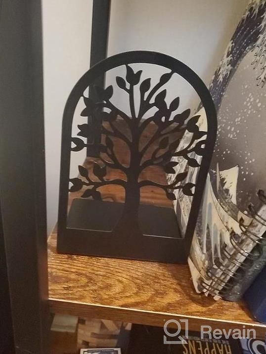img 1 attached to 3 Pairs Large Black Metal Bookends - Heavy Duty Decorative Tree Book Ends For Home Office Shelves, 6.5" X 4.7" X 3.5 review by Evan Zurlo
