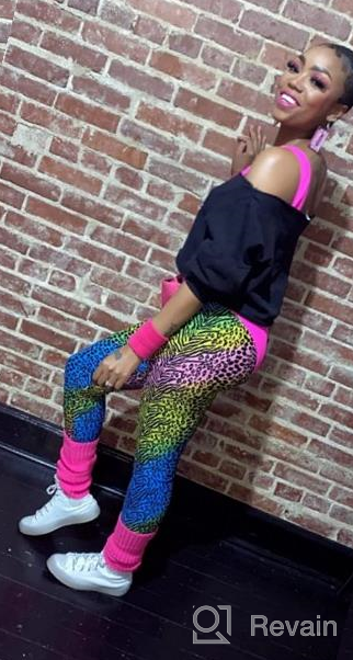 img 1 attached to 💪 Womens 80s Workout Costume with Neon Legging, Leotard, Headband, and Wristbands - Miaiulia 80s Accessories Set review by Allen Tchida