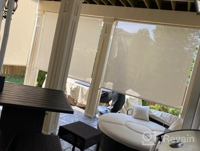 img 1 attached to Custom Light Blue Outdoor Waterproof Blackout Roller Shades - Perfect For Porch, Gazebo, Patio & More! review by Steven Murray