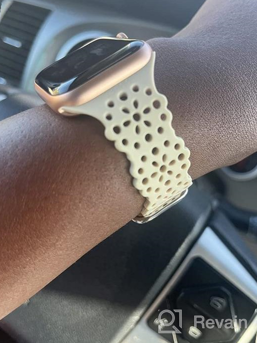 img 1 attached to Stylish Lace Flower Cut-Outs Scalloped Apple Watch Band For Women - Compatible With IWatch Series 8/7/6/5/4/3/2/1 SE, 41Mm/40Mm/38Mm - Soft, Stretchy, And Waterproof TOYOUTHS Band In Starlight Color review by Sean Pierre