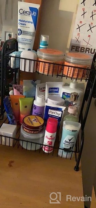 img 1 attached to 2-Tier Bathroom Countertop Organizer With Toiletries Basket And Spice Rack, Ideal For Vanity And Toiletries Storage With 3 Hooks, Made Of Durable Steel In Bronze Finish By Junyuan review by Joe Murphy