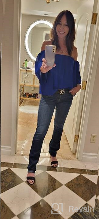 img 1 attached to Flirty And Fashionable: Bluetime Off-Shoulder Chiffon Blouses With Ruffle Detailing review by Jessie Duhon