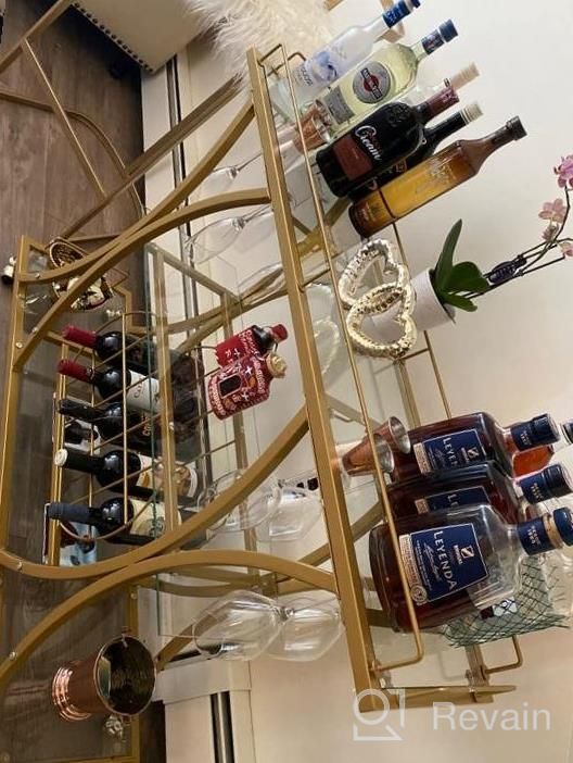 img 1 attached to Entertain In Style With The HOMYSHOPY Gold Bar Serving Cart: Mobile Wine Cart With Glass Holder And Wine Rack, 3-Tier Kitchen Trolley With Tempered Glass Shelves And Gold-Finished Metal Frame review by Evan Sharma