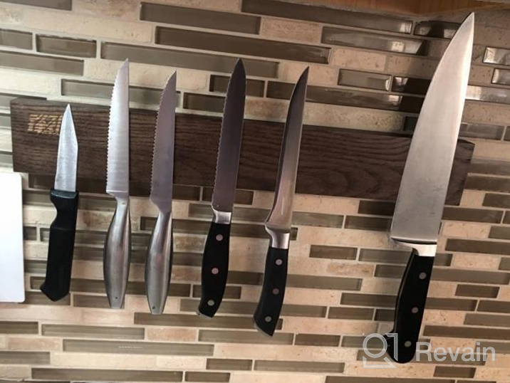 img 1 attached to Organize Your Kitchen With FINDKING'S Ash Wood Magnetic Knife Strip - 16 Inch Deep Grey Wooden Rack For Knives And Utensils (No Drilling Required) review by Anthony Woolley