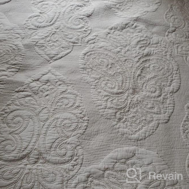 img 1 attached to Farmhouse Queen Size Cotton Comforter Set With Paisley And Flower Damask Design - 3-Piece Luxury Quilt Bedspread Coverlet In White review by Jesse Francilme