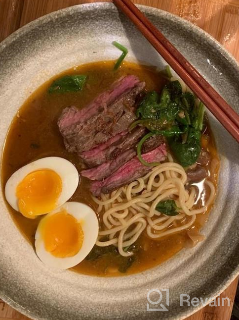 img 1 attached to 🍜 8-Piece Premium Ceramic XL Ramen Bowls Set: Dark Blue 60 oz Noodles Bowl with Stainless Steel Spoon, Chopsticks, and Reusable Beeswax Wrap Lids - Perfect for Asian, Chinese, Japanese, and Pho Soup review by Barry Taylor