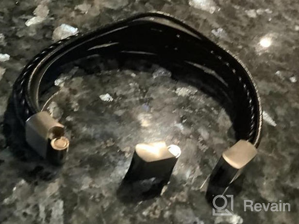 img 1 attached to Stylish MERC-MAHE Men's Leather Cuff Bracelet: Adjustable, Magnetic Clasp, Cowhide, Multi-Layer, Braided - Ideal Gift for Boys! review by Lucas Rowe