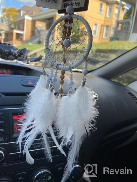 img 1 attached to Dremisland Handmade Dream Catcher Car Rear View Mirror Charm With Pearl Ornament - Blue And Grey Dream Catchers review by Angela Patra