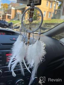 img 7 attached to Dremisland Handmade Dream Catcher Car Rear View Mirror Charm With Pearl Ornament - Blue And Grey Dream Catchers