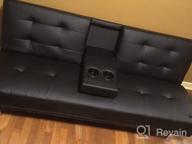 картинка 1 прикреплена к отзыву JUMMICO Futon Sofa Bed Faux Leather Couch Bed Modern Convertible Folding Recliner With 2 Cup Holders For Living Room (Black) от Farhad Cantu