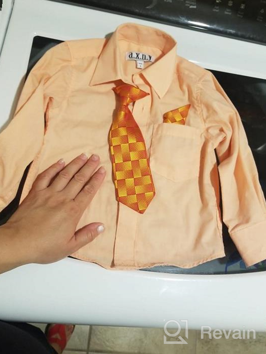 img 1 attached to Long Sleeve Button Down Shirt with Tie and Pocket Square Combo Set for Boys by AXNY review by Iration Ahim