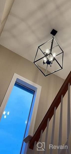 img 1 attached to Industrial Farmhouse Pendant Lighting: VINLUZ 4-Light Lantern Chandelier With Black And Brushed Nickel Finish, Square Cage Design, Perfect For Kitchen Island And Dining Room Ceiling Hanging Fixture. review by Cameron Aleman