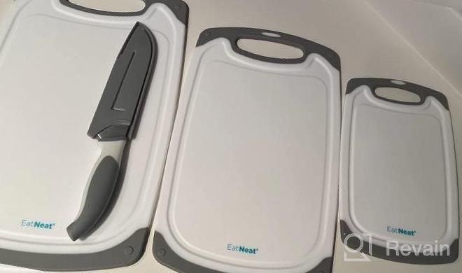 img 1 attached to Elevate Your Kitchen Game With EATNEAT 5-Piece Cutting Board And Knife Set: Premium Plastic Boards And Stainless Steel Santoku Knife Included review by Alex Britton