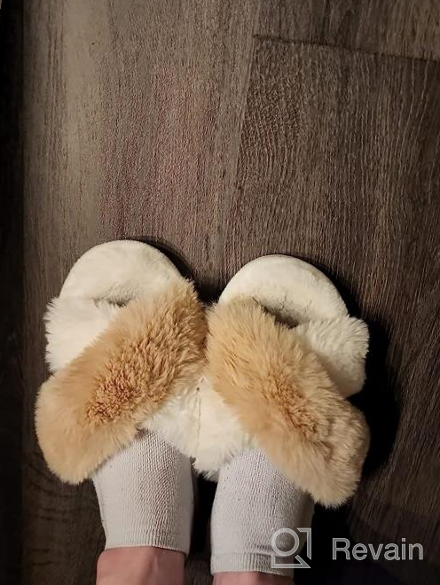 img 1 attached to Women'S Cross Band Slippers Fuzzy Soft House Slippers Plush Furry Warm Cozy Open Toe Fluffy Home Shoes Comfy Winter Indoor Outdoor Slip On Breathable review by Alex Rea